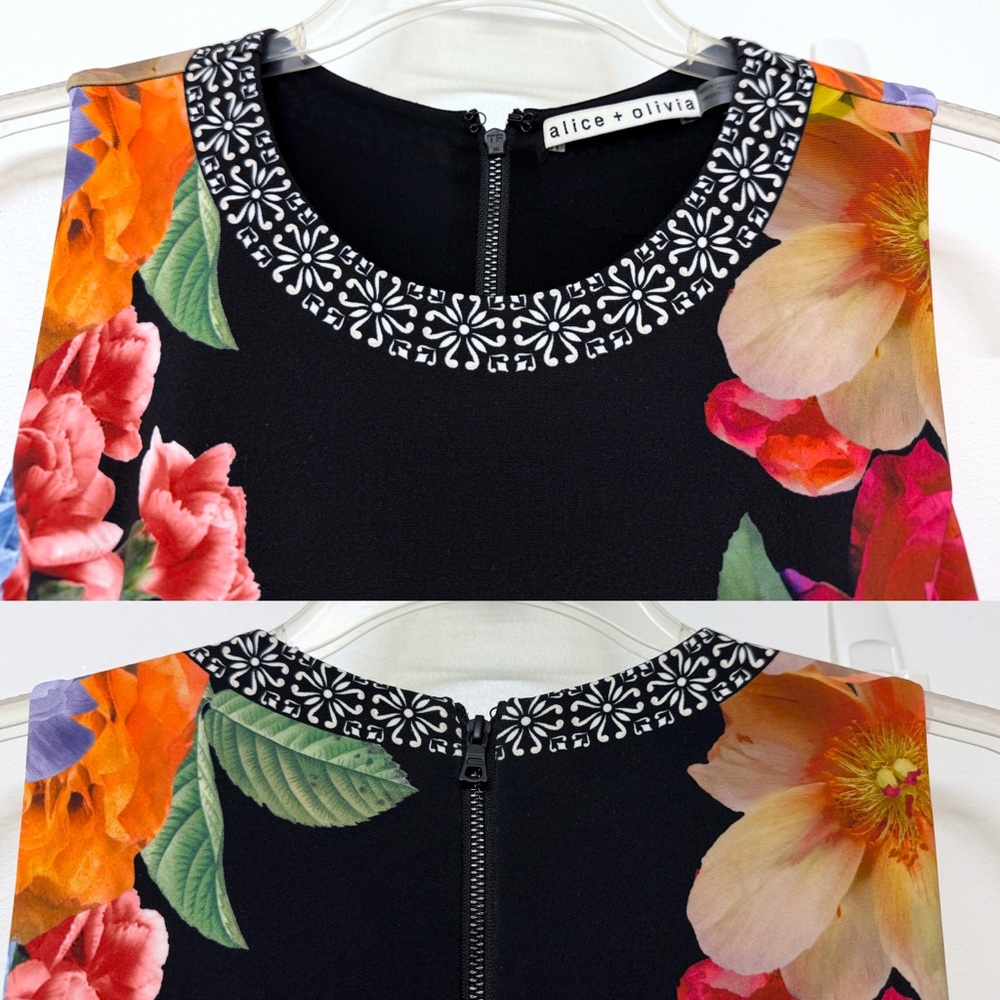 Alice + Olivia Adley Drop Waist Midi Dress Garden Brunch Black Floral Colorful 4 - Picture 4 of 16